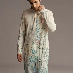KALKI Fashion Men Floral Printed Regular Kurta with Trousers image 2