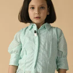 Albion By CnM Girls Shirt Collar Cuffed Sleeves Cotton Schiffli Shirt Style Top-image-36