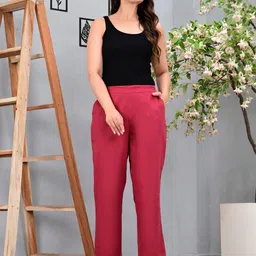 HERE&NOW Women cotton flex maroon solid Straight trousers-picture-21