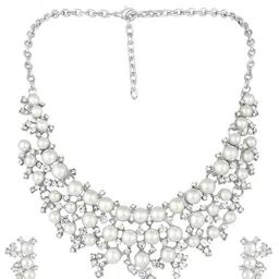 Peora Silver-Plated Pearls & Cubic Zirconia-Studded Jewellery Set-image-25
