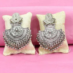 styledose German Silver Ghungroo Beaded Oxidised Floral Shaped Drop Earrings image 4