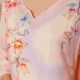 VASVI Floral Printed Adda Work Pure Cotton Straight Kurta With Trouser & Dupatta image 4