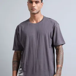 FROSEN FOX Men Typography Printed Round Neck Cotton Oversized T-shirt-picture-18