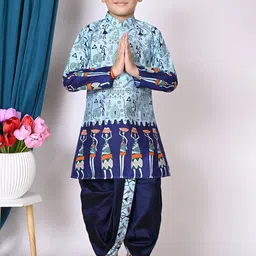 BAESD Boys Printed Regular Dupion Silk Kurta with Dhoti Pants-picture-2