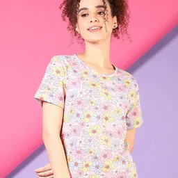 V-Mart Women Floral Printed Round Neck Cotton T-shirt-picture-33