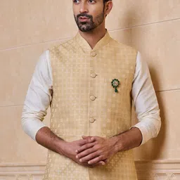 Tasva Printed Brocade Woven Nehru Jacket image 3
