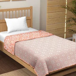 CHICERY Orange & White Floral Printed AC Room 210 GSM Cotton Single Bed Dohar-image-96