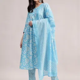 Aavyora Women Floral Printed Regular Pure Cotton Kurta with Trousers & With Dupatta-picture-30