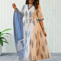 Moda Rapido Floral Printed Mandarin Collar Anarkali Kurta With Trousers And Dupatta image 5