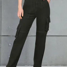 Crazeis Women Comfort Wide Leg High-Rise Light Fade Stretchable Cargo Jeans-picture-26