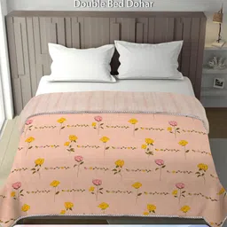 Arrabi Peach-Coloured & Pink Floral Printed Mild Winter 300 GSM Dohar-picture-44