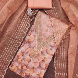 HERE&NOW Floral Printed Sequinned Organza Unstitched Dress Material-picture-29