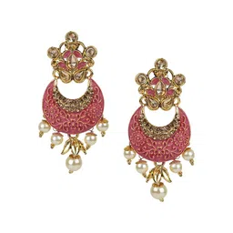 Anouk Pink Gold Plated Artificial Stones Studded & Pearl Beaded Meenakari Jewellery Set image 5