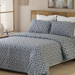 Layers Blue & White Ethnic Motifs 144 TC King Bedsheet with 2 Pillow Covers-picture-20