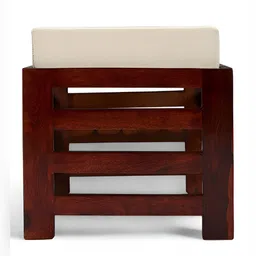 Ikiriya 2-Pcs Off White & Brown Square Wooden Stool with Jute Cushion image 3