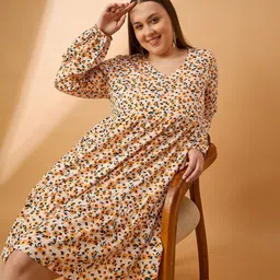 ANJIR Women Floral Printed puff Sleeves Fit & Flare Plus Size Dress-picture-17