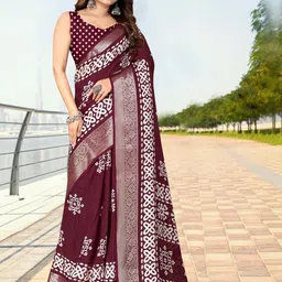 SSHAGUN LIFESTYLE Woven Design Silk Cotton Bandhani Saree With Blouse Piece image 3