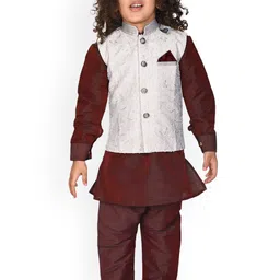 Pehanaava Boys Mandarin Collar Kurta with Pyjamas & Waistcoat image 1