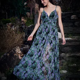 Berrylush Tropical Print Georgette Fit & Flare Maxi Dress-picture-39