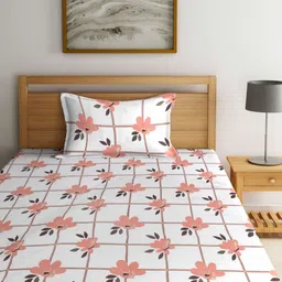 Myntra Elegant Homes White & Pink Printed 300 TC Single Bedsheet Set 2.25 m x 1.50 m image 3