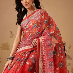 Silk Land Ethnic Motifs Zari Chanderi Saree With An Unstitched Blouse Piece-picture-13