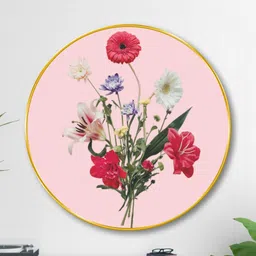 Livin'luxe Pink & Red MDF Floral Bouquet Round Living Room Wall Art 20" x 20"-picture-23