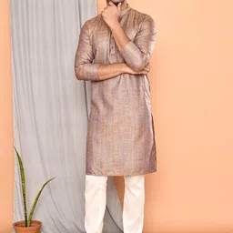 MAAHI FABS Men Striped Thread Work Khadi Handloom Kurta image 5