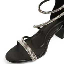 Kneetoes Women Sparkly Black Block Heel Party Sandals image 3