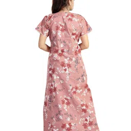 NIGHT QUEEN Floral Printed Round Neck Maxi Pure Cotton Nightdress image 3