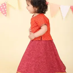 Fabindia Infants Girls Block Printed Zari Cotton Ready to Wear Lehenga & Blouse image 2