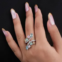 TKRB SALES 925 Silver Rhodium Plated American Diamond Studded Finger Ring-picture-23