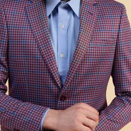 Givo Tailored Fit Checked Double Vent Single Breasted Cotton Formal Blazer image 5