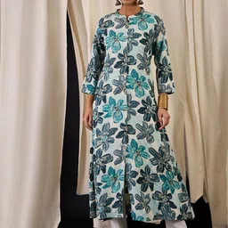 Anouk Floral Printed Mandarin Collar A-Line Kurta With Trousers-picture-40