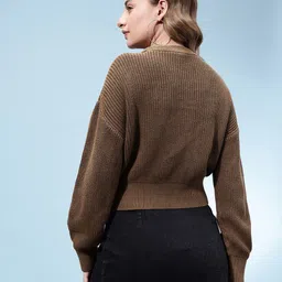 glitchez Ribbed Typography Drop Shoulder Sleeves Crop Oversized Pure Cotton Pullover image 4