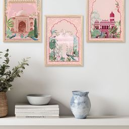 Kotart Brown & Pink 3 Pieces Palce Printed Wooden Wall Arts-picture-10