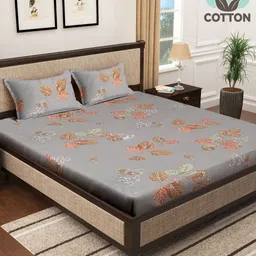Myntra Elegant Homes Grey & Green Floral 400 TC King Bedsheet with 2 Pillow Covers-picture-21