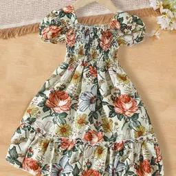 INCLUD Girls Floral Print Puff Sleeve Smocked Detail Fit & Flare Dress-picture-24