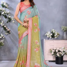 V3 FASHION STUDIO Floral Zari Linen Blend Saree-image-39