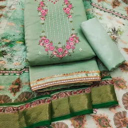 Panzora Embroidered Art Silk Unstitched Dress Material-image-36