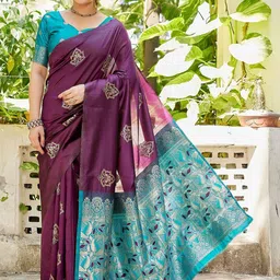 KALINI Ethnic Motifs Zari Silk Cotton Handloom Banarasi Saree-picture-24