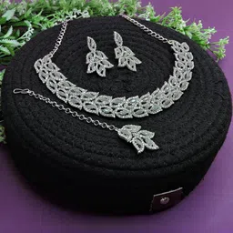 Anouk Rhodium-Plated Stone Studded Jewellery Set-image-73