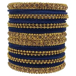 LLL FASHION Set Of 24 Blue Glass Artificial Stones & Beads Bangle image 2