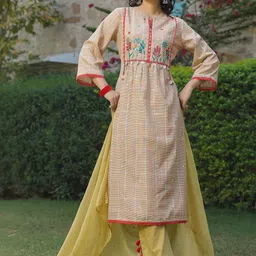 AARAAS Women Regular Thread Work Pure Cotton Kurta with Trousers & With Dupatta-image-21