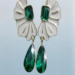 JUST JUNKIES Artificial Stones Studded Floral Drop Earrings-image-3