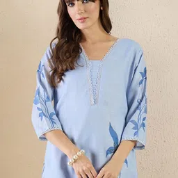 Indo Era Women Floral Printed Regular Linen Kurta with Trousers & With Dupatta image 3