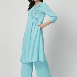House Of Zelena Women Pleated Kurta with Trousers image 5