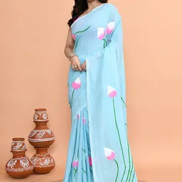 SPRISH Floral Pure Cotton Khadi Saree-picture-22