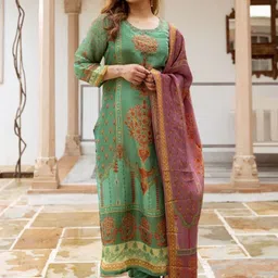 DIVASTRI Women Ethnic Motifs Printed Regular Kurta with Trousers & With Dupatta-picture-29