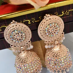 MEIRA JEWELLERY Silver Plated Artificial Stones Studded & Beaded Dome Shaped Jhumkas-picture-39