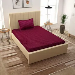 Filymore Burgundy Striped 300 TC Single Bedsheet with 1 Pillow Covers-picture-37